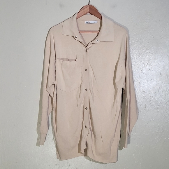 Zara Tan Button-Down Shirt - Picture 1 of 5